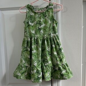 Tropical Green Leaf Print Kids Dress